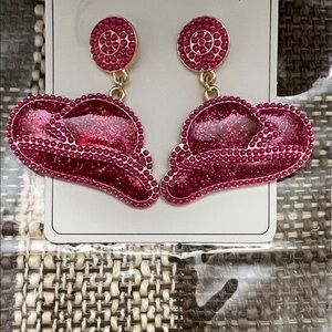 Pink Cowboy Hat Statement Earrings